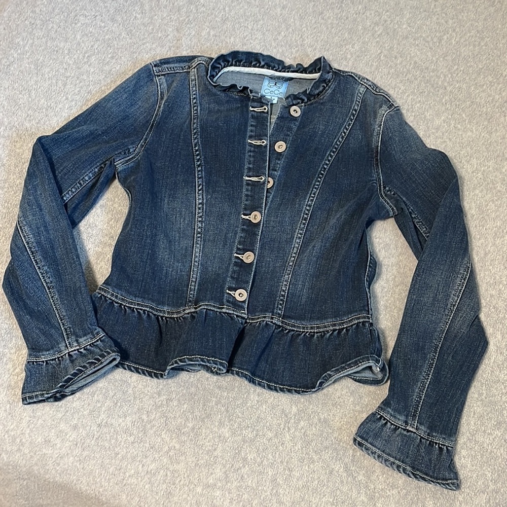 Cece Denim Jacket Small Coquette Preppy Academia Cottagecore Ruffle Preppy - Picture 6 of 9